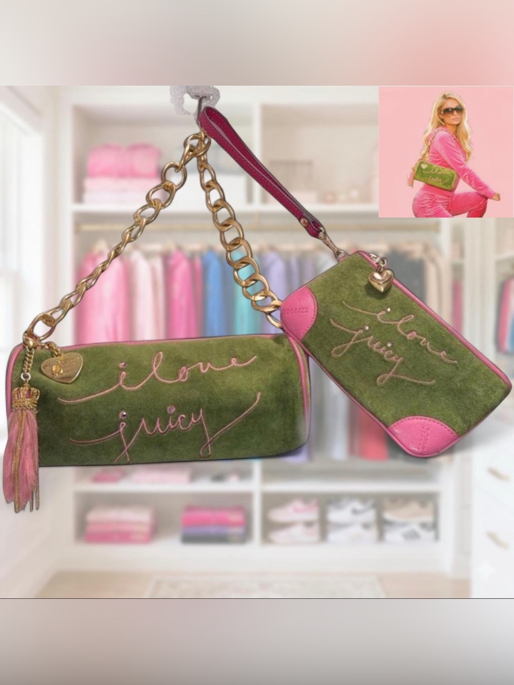 RARE Vintage Juicy Couture “I Love Juicy” Barrel bag with lucky rabbit foot